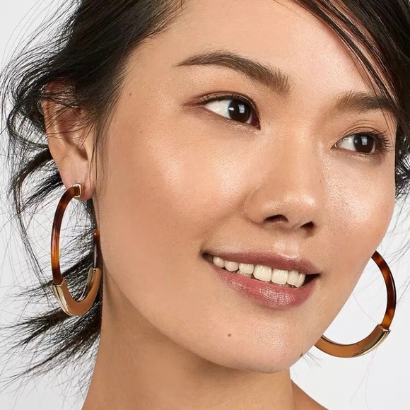 Blue & Gold Acrylic Hoop Earrings - Picture 3 of 3